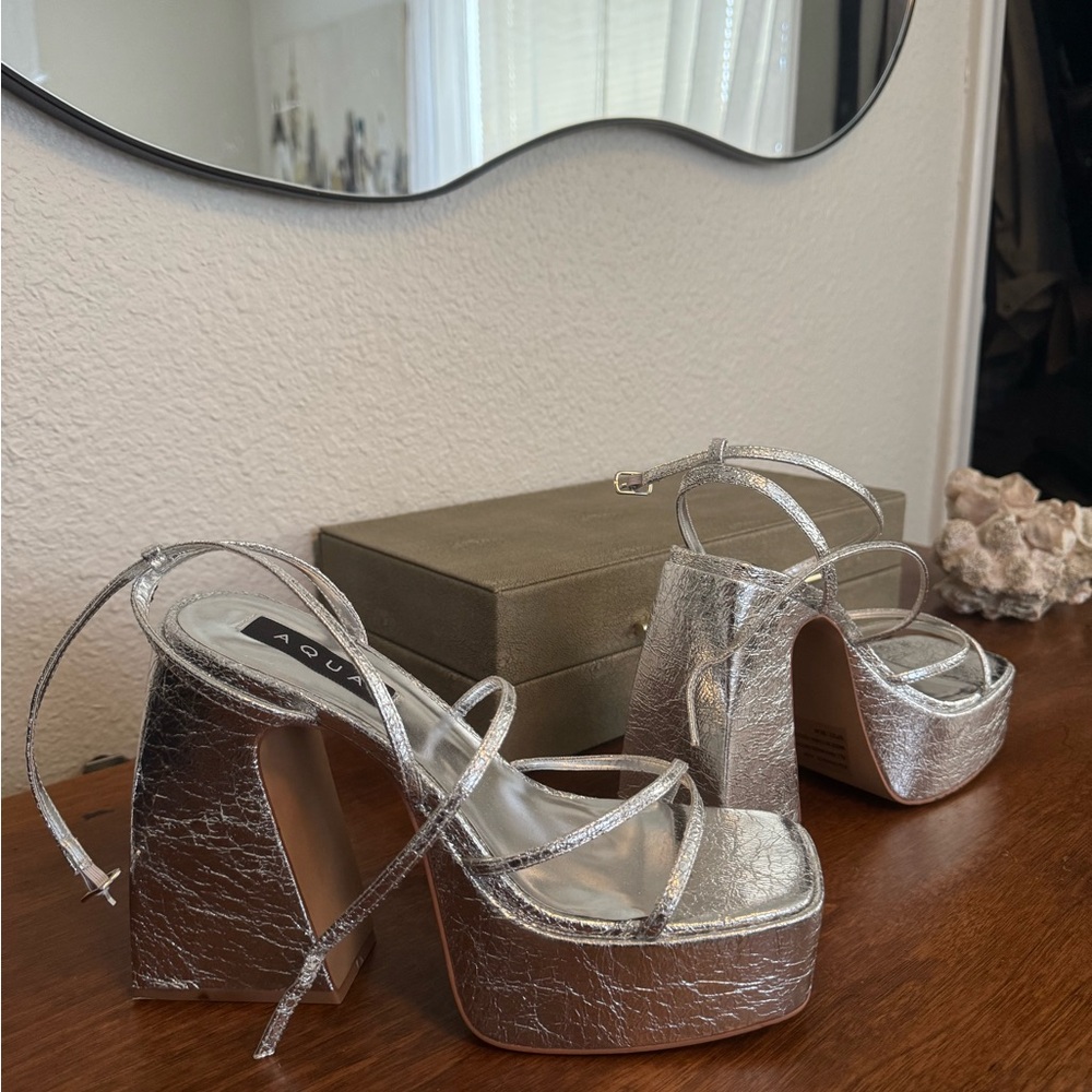 Aqua Silver Platform Sandals Strappy Glamorous